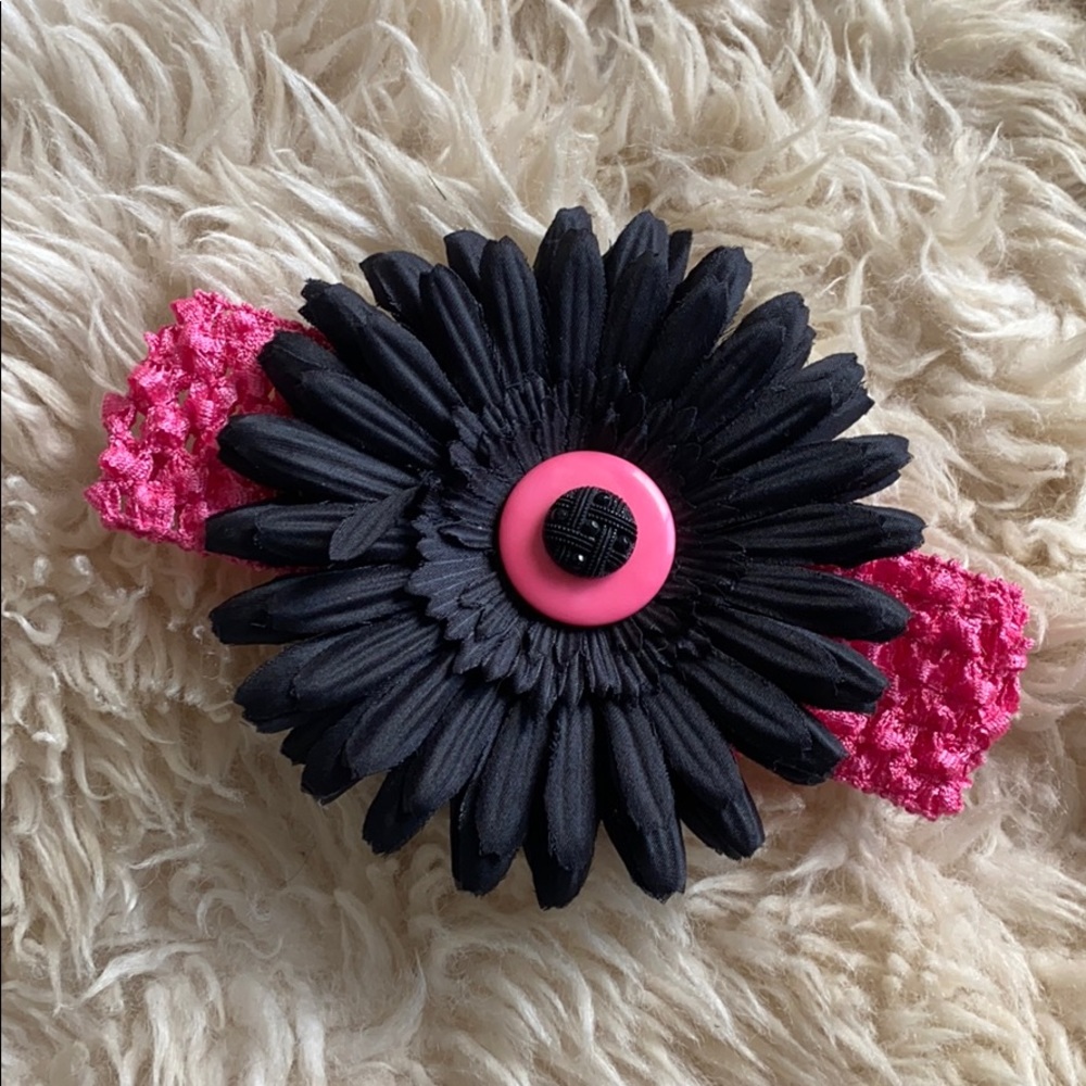 Black & pink flower headband